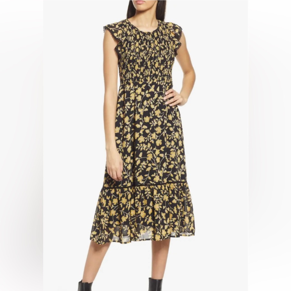 Lost &Wander Bloosom and Bloom smocked cap sleeve midi dress